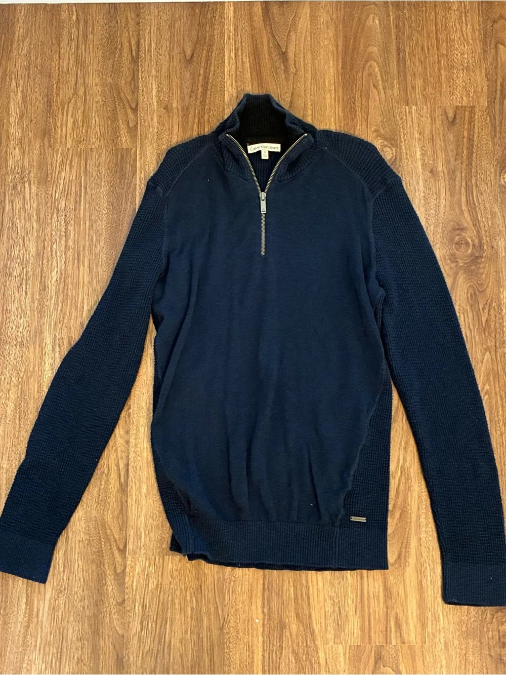 Calvin Klein Mens Cotton Quarter Zip Pullover Dark Blue Size Medium